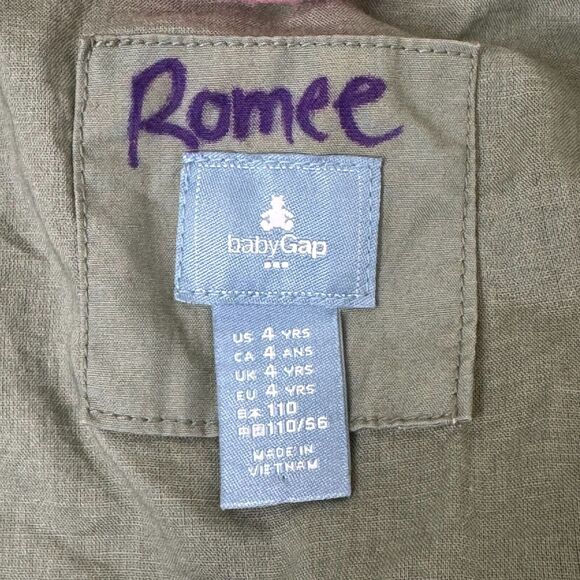 Baby GAP Utility Jacket 4 Years Summer Sage Green Button Front Pockets Lined - Picture 4 of 8